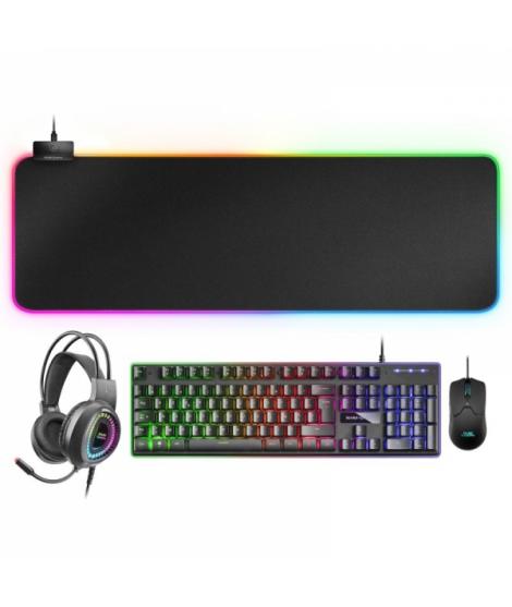 Mars Gaming MCPEXFR Combo Gaming 4 en 1 - Teclado H-MECH FRGB - Raton 10K DPI Ultraligero - Auriculares RGB FLOW - Alfombrilla X