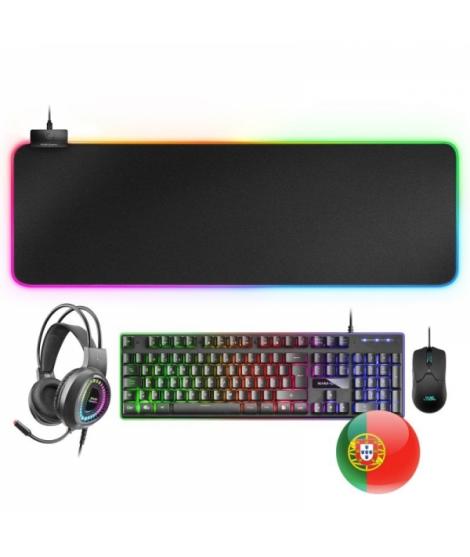 Mars Gaming MCPEXPT Combo Gaming 4 en 1 - Teclado H-MECH FRGB - Raton 10K DPI Ultraligero - Auriculares RGB FLOW - Alfombrilla X