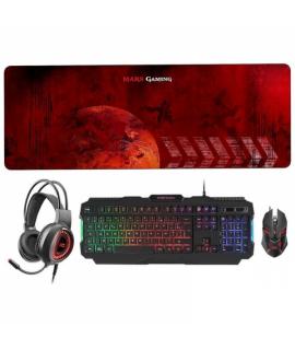 Mars Gaming MCPRGB2 Combo Gaming - Teclado RGB Rainbow - Raton 4000DPI RGB Flow - Auriculares RGB Flow - Alfombrilla XXL - Maxim