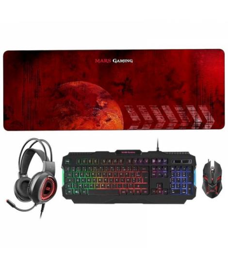 Mars Gaming MCPRGB2 Combo Gaming - Teclado RGB Rainbow - Raton 4000DPI RGB Flow - Auriculares RGB Flow - Alfombrilla XXL - Maxim