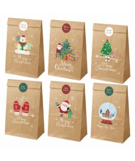 Dohe Navidad Pack de 12 Bolsas de Papel Kraft - 2 Bolsas por Modelo - Alta Resistencia