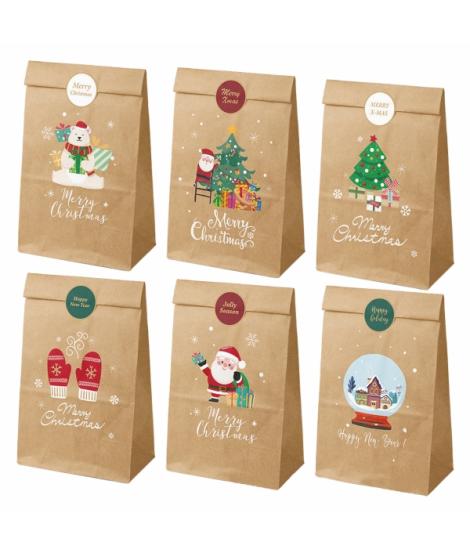 Dohe Navidad Pack de 12 Bolsas de Papel Kraft - 2 Bolsas por Modelo - Alta Resistencia