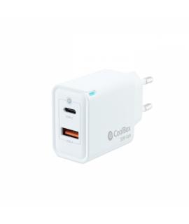 Coolbox Cargador de Pared GaN 30W USB-C/USB-A Carga Rapida - Compacto - Dual USB - Eficiencia Energetica. - Color Blanco