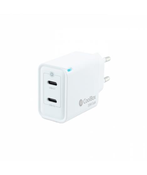 Coolbox Cargador de Pared GaN 35W USB-C/USB-C Carga Rapida - Compacto - Tecnologia GaN - Doble Puerto USB-C - Color Blanco