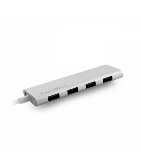 Coolbox HUBALU3 Hub USB-C - 4 Puertos USB 3.0 - Aluminio Resistente - Conexion Rapida y Segura - Color Gris