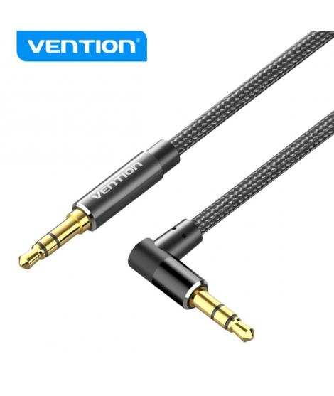 Vention Cable de Audio - Conector Angulo 90º - Chapado en Oro - Carcasa de Aluminio - Cobre Esmaltado - TPE Trenzado - Color Neg