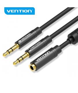 Vention Cable Estereo Negro - 2 en 1 Hembra a Doble Macho - Chapado en Oro - Conductor de Cobre Esmaltado - Carcasa de Aluminio 