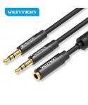 Vention Cable Estereo Negro - 2 en 1 Hembra a Doble Macho - Chapado en Oro - Conductor de Cobre Esmaltado - Carcasa de Aluminio 