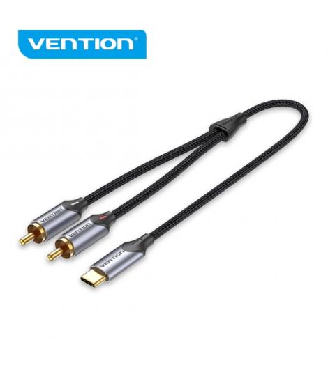 Vention Cable USB-C a 2 RCA - Cancelacion de Ruido Alta Fidelidad - Blindaje Multiple - Chip Audio Alta Gama - Color Gris