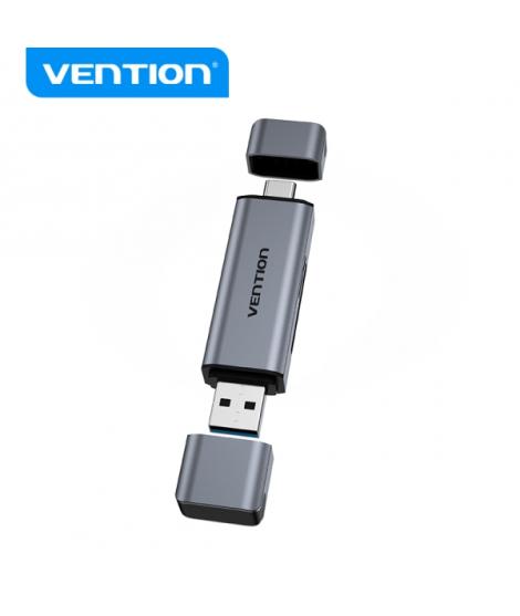 Vention Lector de Tarjetas 2-in-1 USB 3.0 A+C - Aluminio Metalizado - Soporta SD/TF - Capacidad 512GB - Lectura Dual - Color Gri