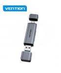 Vention Lector de Tarjetas 2-in-1 USB 3.0 A+C - Aluminio Metalizado - Soporta SD/TF - Capacidad 512GB - Lectura Dual - Color Gri