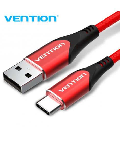 Vention Cable USB 2.0 A-C 3A - Carga Rapida 3A - Compatible Huawei FCP/QC - Nylon Trenzado Duradero - Transferencia 480 Mbps - C