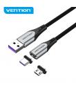 Vention Cable USB-A 2.0 Magnetico - Fichas Intercambiables USB-C y Micro USB - Carga Rapida 5A - Transmision 480Mbps - Color Gri