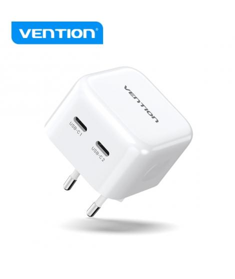 Vention Cargador USB-C+USB-C GaN - Carga rapida - Protecciones Integradas - Compatible con Multiples Dispositivos - Potencia 35W