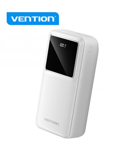 Vention Powerbank 30000mAh - Carga Rapida 22.5W - USB-C/USB-A/Micro-USB - Pantalla LED - Ligero y Seguro - Color Blanco