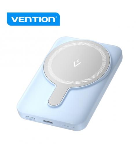 Vention PowerBank 5000mAh Magnetico Inalambrico - USB-C Dual - Carga Rapida 20W - Display Luminoso - Color Azul