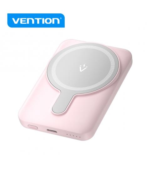 Vention PowerBank 5000mAh Magnetico Inalambrico - Carga Rapida 20W - USB-C Dual - Display Luminoso - Color Rosa