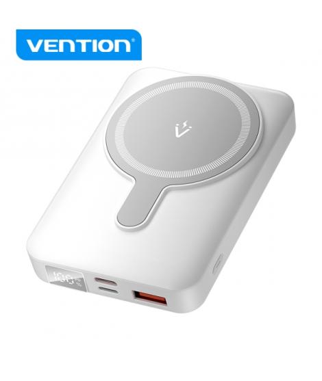 Vention Powerbank Inalambrico Magnetico 10000 mAh - Pantalla LED - Carga Rapida 22.5 W - USB-C/Lightning/USB-A - Color Blanco