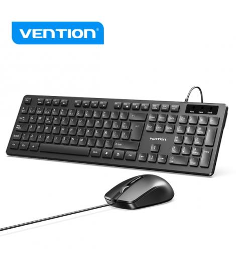 Vention KTC Teclado y Raton Ergonomico - 104 Teclas - Sensor 1200 DPI - Plug and Play - Amplia Compatibilidad - Color Negro