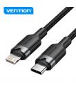 Vention Cable de Carga USB-C/Lightning - Aluminio Trenzado - 480Mbps - 3A - 27W Max - Color Negro