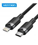 Vention Cable de Carga USB-C/Lightning - Aluminio Trenzado - 480Mbps - 3A - 27W Max - Color Negro