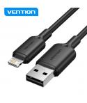 Vention Cable USB 2.0 Lightning - Transmision 480Mbps - Salida 2.4A - Conductor Bronce Enlatado - Color Negro