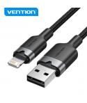 Vention Cable de Carga USB-A/Lightning - Aluminio y Algodon Trenzado - 480Mbps - 2.4A - 2m - Color Negro