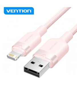 Vention Cable de Carga USB-A/Lightning - Aluminio y Algodon Trenzado - Transferencia 480Mbps - Alimentacion 2.4A - Color Rosa