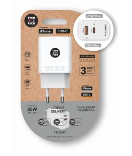 TechOneTech Cargador de Pared PD + QC 25W 1 Puerto USB-C 3A + 1 Puerto USB-A