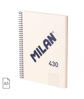 Milan Serie 1918 Cuaderno Espiral Formato A5 Cuadricula 5x5mm - 80 Hojas de 95 gr/m2 - Microperforado, 2 Taladros - Color Beige