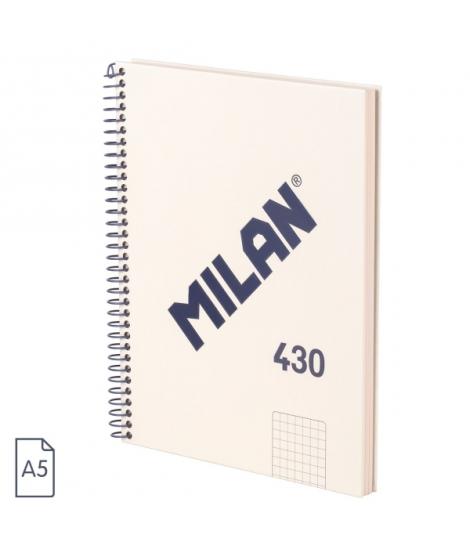 Milan Serie 1918 Cuaderno Espiral Formato A5 Cuadricula 5x5mm - 80 Hojas de 95 gr/m2 - Microperforado, 2 Taladros - Color Beige