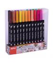 Apli Brush Marker Pack de 24 Rotuladores Acuarelables de Doble Punta - Punta Pincel de 1-4mm y Punta Redonda de 1mm - Tinta Base