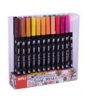 Apli Brush Marker Pack de 24 Rotuladores Acuarelables de Doble Punta - Punta Pincel de 1-4mm y Punta Redonda de 1mm - Tinta Base