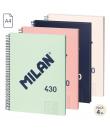 Milan Serie 1918 Pack de 4 Cuadernos Espiral Formato A4 Cuadricula 5x5mm - 80 Hojas de 95 gr/m2 - Microperforado, 4 Taladros - C