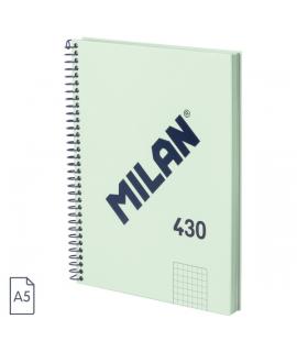 Milan Serie 1918 Cuaderno Espiral Formato A5 Cuadricula 5x5mm - 80 Hojas de 95 gr/m2 - Microperforado, 2 Taladros - Color Verde