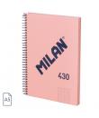 Milan Serie 1918 Cuaderno Espiral Formato A5 Cuadricula 5x5mm - 80 Hojas de 95 gr/m2 - Microperforado, 2 Taladros - Color Rosa