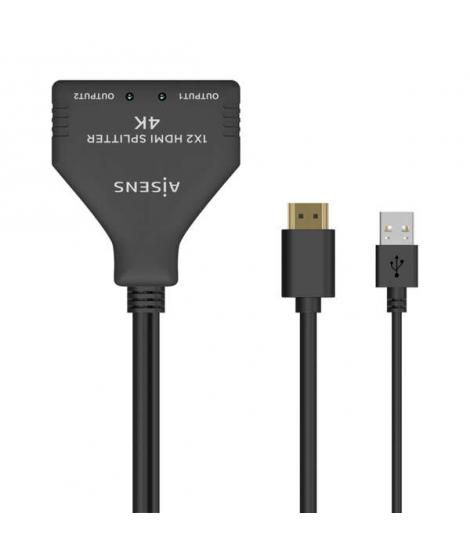 Aisens HDMI Duplicador 4K@30HZ 1×2 con Alimentación USB y Cable - 30cm - Color Negro