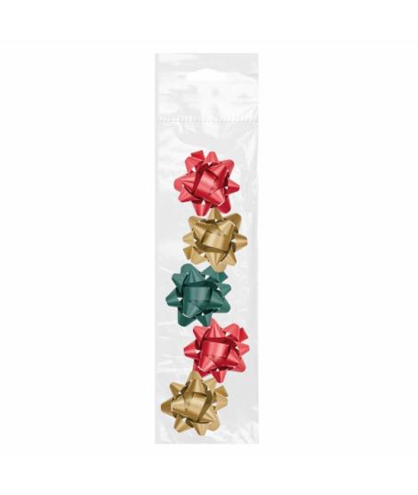 Dohe Chic Pack de 5 Lazos para Regalo - Forma de Estrella - Tamaño 5.6cm - Colores Rojo, Verde y Oro