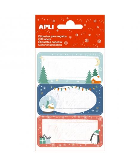 Apli Pack de 27 Etiquetas Adhesivas Navideñas para Regalos - Diseños Surtidos - Espacio para Escribir