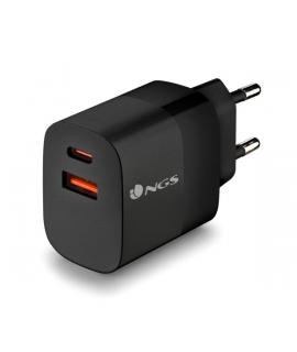 NGS Bud 33W Cargador Universal de Pared 33W Ultrarapido - 1x USB-C PD & PPS, 1x USB-A QC 3.0 - Color Negro