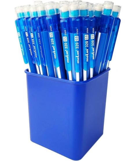 Molin Grafic-320 Pack de 50 Portaminas HB 0.5mm - Cuerpo Triangular - Goma de Borrar Integrada - Color Azul