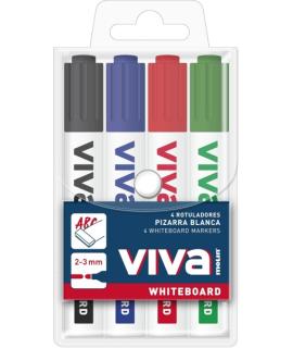 Molin Viva Pack de 4 Rotuladores para Pizarra Blanca - Punta Redonda de Fibra Sintetica - Trazo 3mm - Tinta con Base de Alcohol 